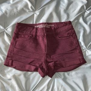 Maroon American Eagle Mid-Rise Shorts